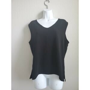 Blanque Women's Solid Black Tank Top Sz 2 Made in USA Triacetate Blend